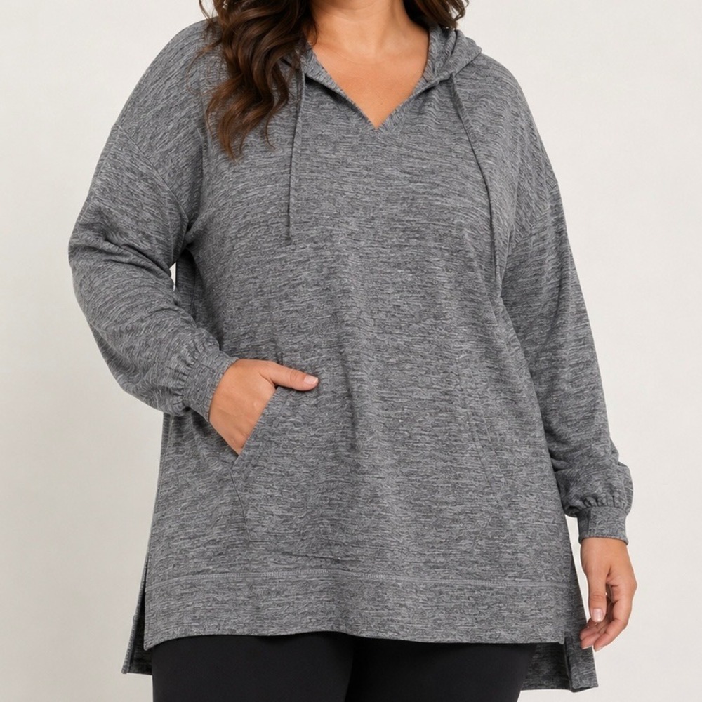LIVI Lane Bryant 30/32 Gray Hooded Tunic Top Soft Stretch Pullover Plus Size